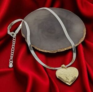 Mixed Metal Gold Heart Locket Medallion Necklace Lovecore Americana Choker 90s